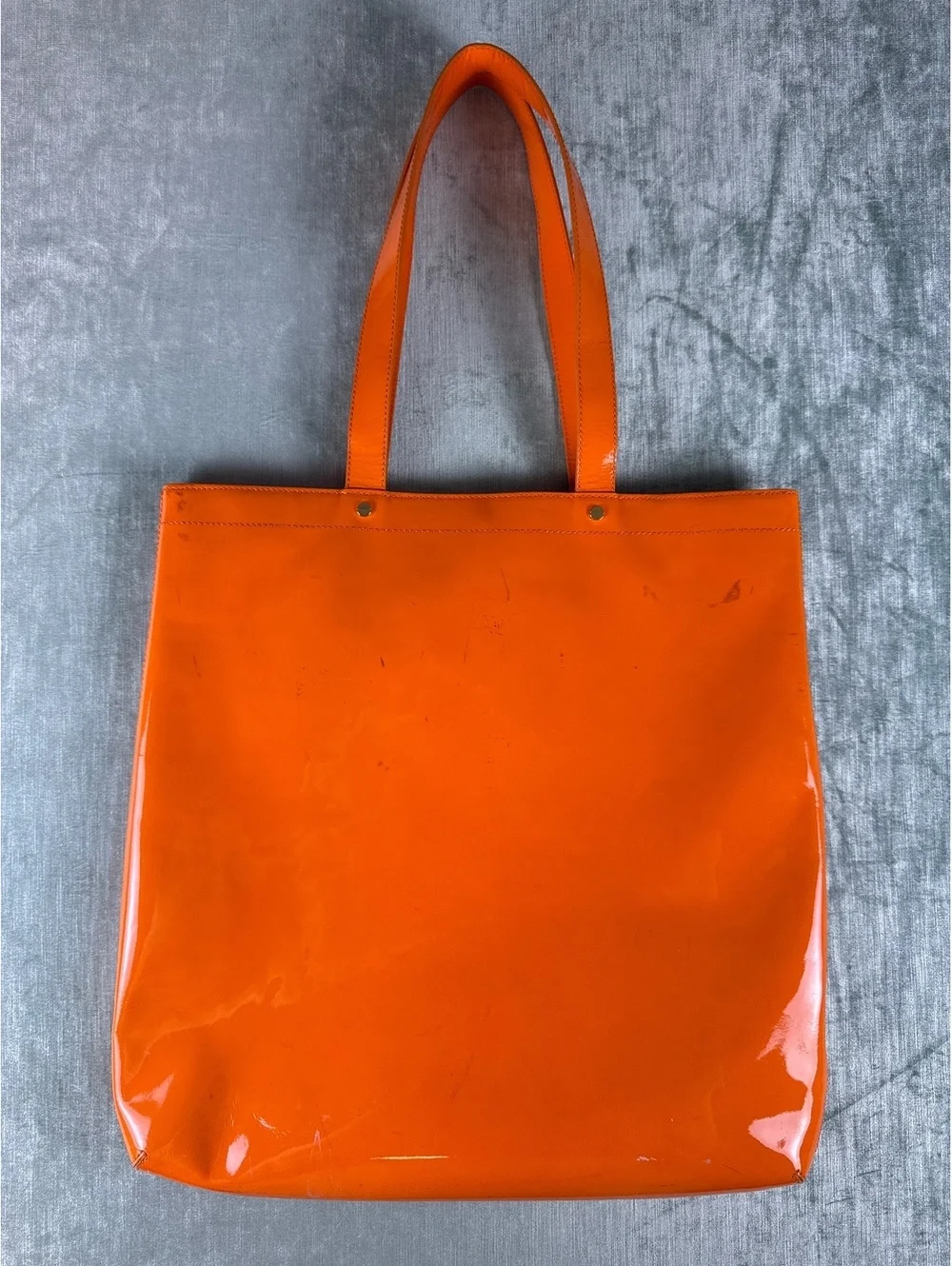 Tory Burch Orange Patent Leather Perforated Logo Tote